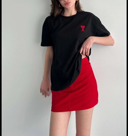 Bisiklet Yaka Baskılı Oversize T-Shirt - Siyah -