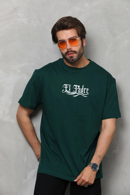 Bisiklet Yaka Baskılı Oversize T-Shirt - Yeşil -