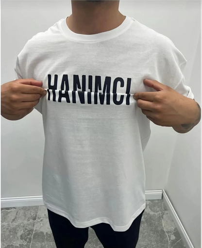 Bisiklet Yaka Katlanan Baskılı T-Shirt - Beyaz -