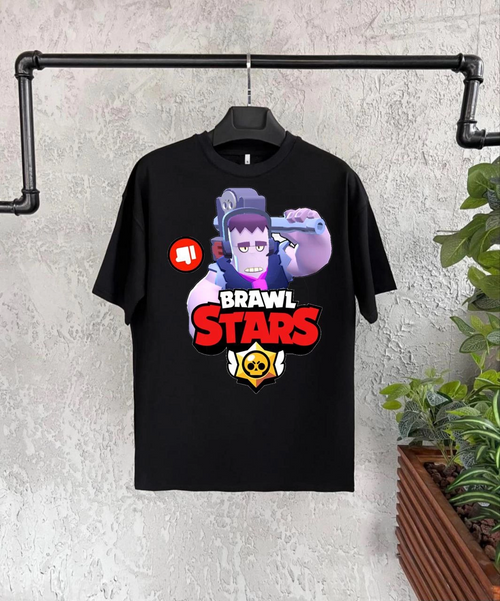 Bisiklet Yaka Kısa Kol Baskılı   T-Shirt - Siyah -
