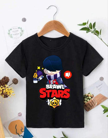 Bisiklet Yaka Kısa Kol Baskılı   T-Shirt - Siyah -