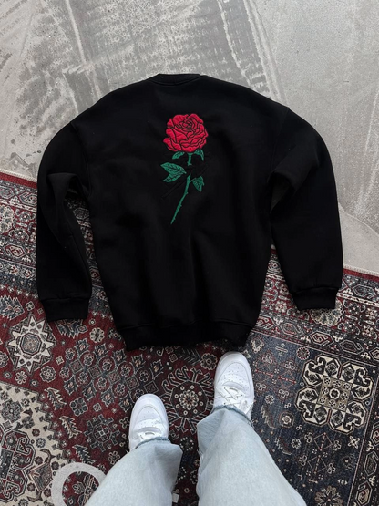 Bisiklet Yaka Ön Ve Arka Baskılı SweatShirt - Siyah -