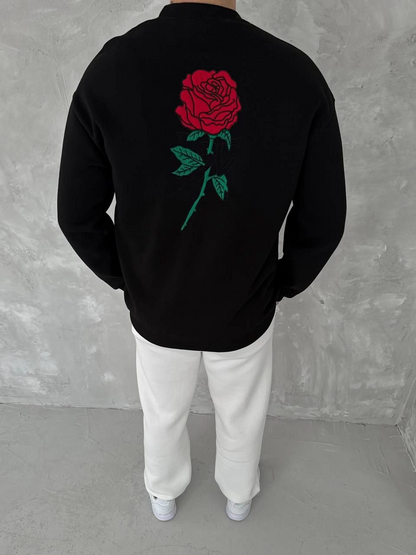 Bisiklet Yaka Ön Ve Arka Baskılı SweatShirt - Siyah -