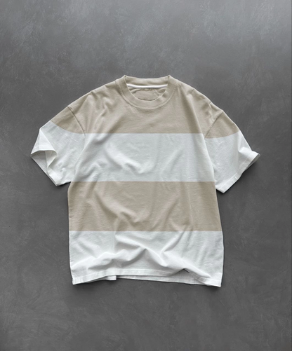 Bisiklet Yaka Parçalı T-Shirt - Bej -