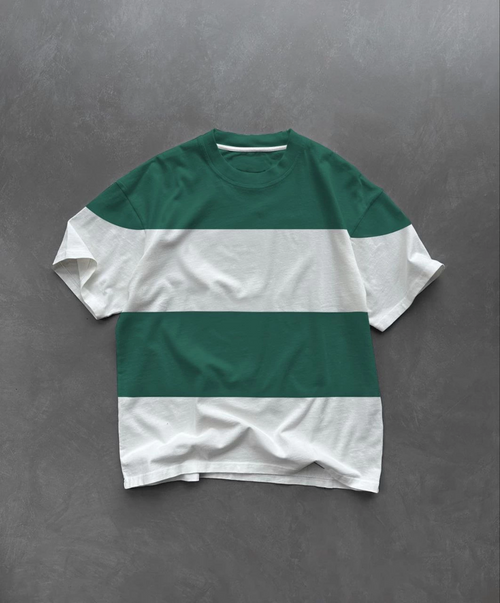 Bisiklet Yaka Parçalı T-Shirt - Yeşil -