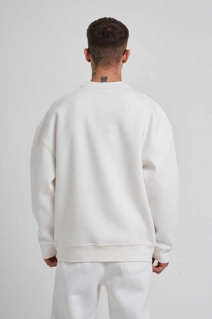 Biskilet Yaka Üç İplik SweatShirt - Beyaz -