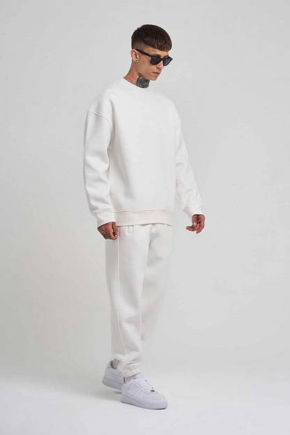 Biskilet Yaka Üç İplik SweatShirt - Beyaz -