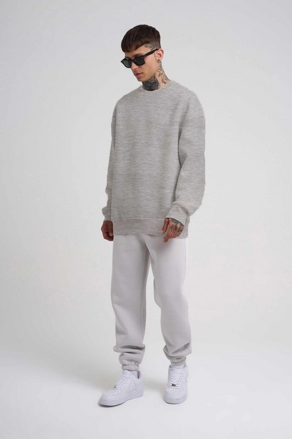 Biskilet Yaka Üç İplik SweatShirt - Gri -