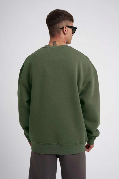 Biskilet Yaka Üç İplik SweatShirt - Haki