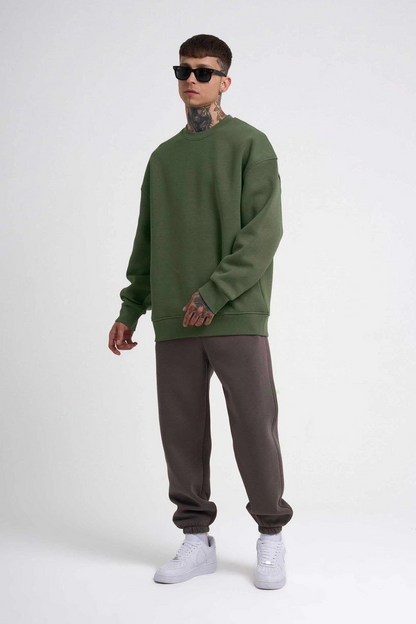 Biskilet Yaka Üç İplik SweatShirt - Haki