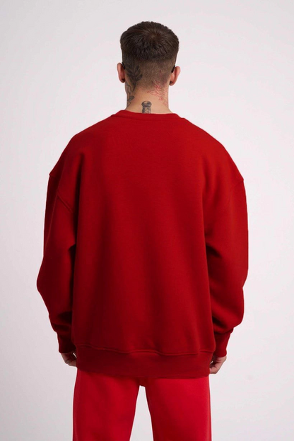 Biskilet Yaka Üç İplik SweatShirt - Kırmızı