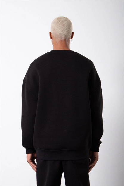 Biskilet Yaka Üç İplik SweatShirt - Siyah -