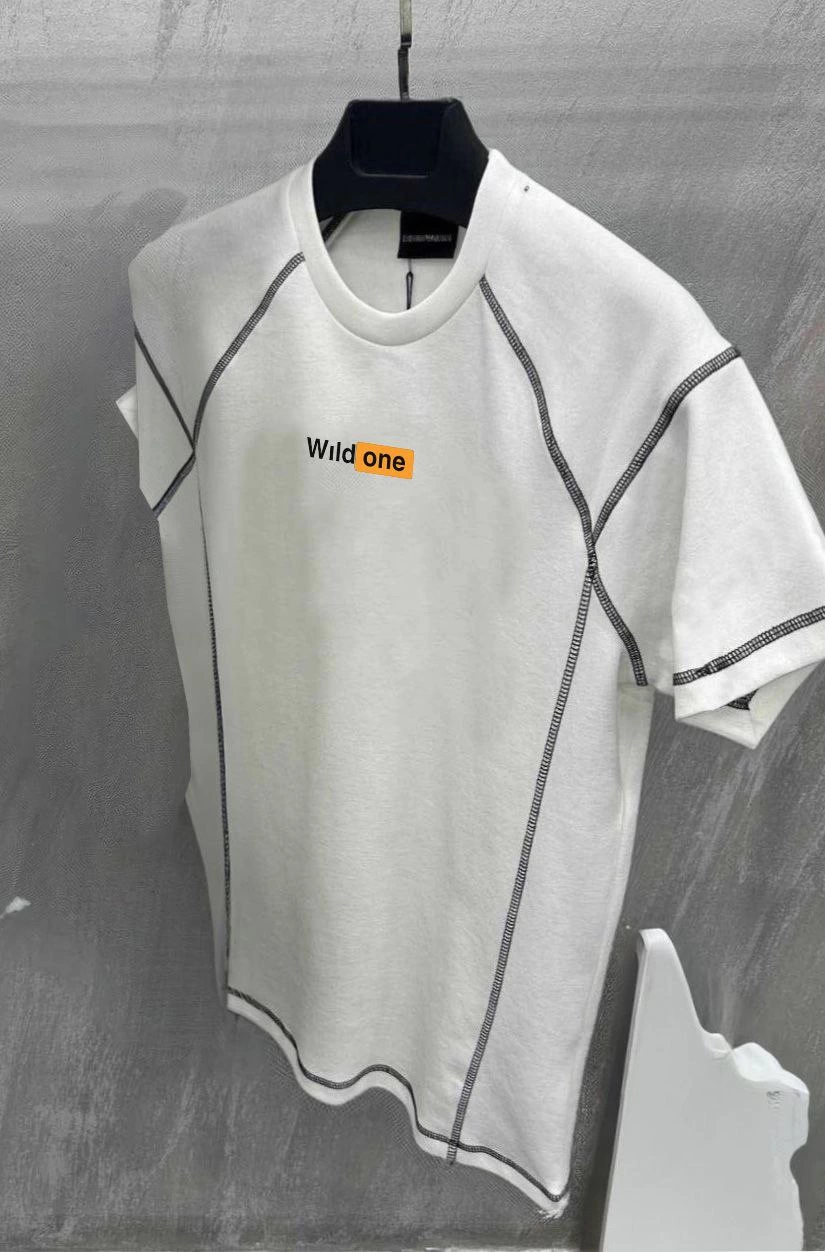 Dikişli Baskılı Oversize T-Shirt - Beyaz -
