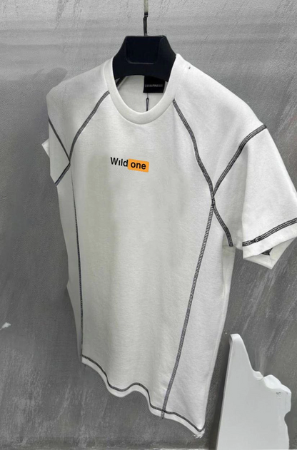Dikişli Baskılı Oversize T-Shirt - Beyaz -