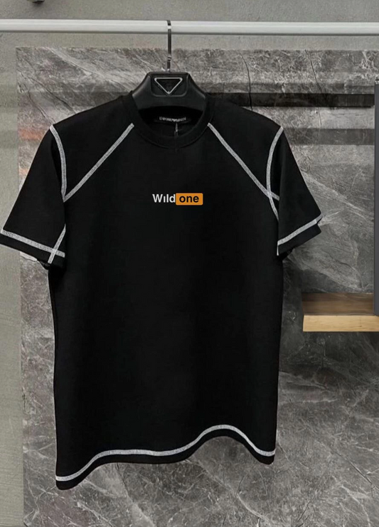 Dikişli Baskılı Oversize T-Shirt - Siyah -