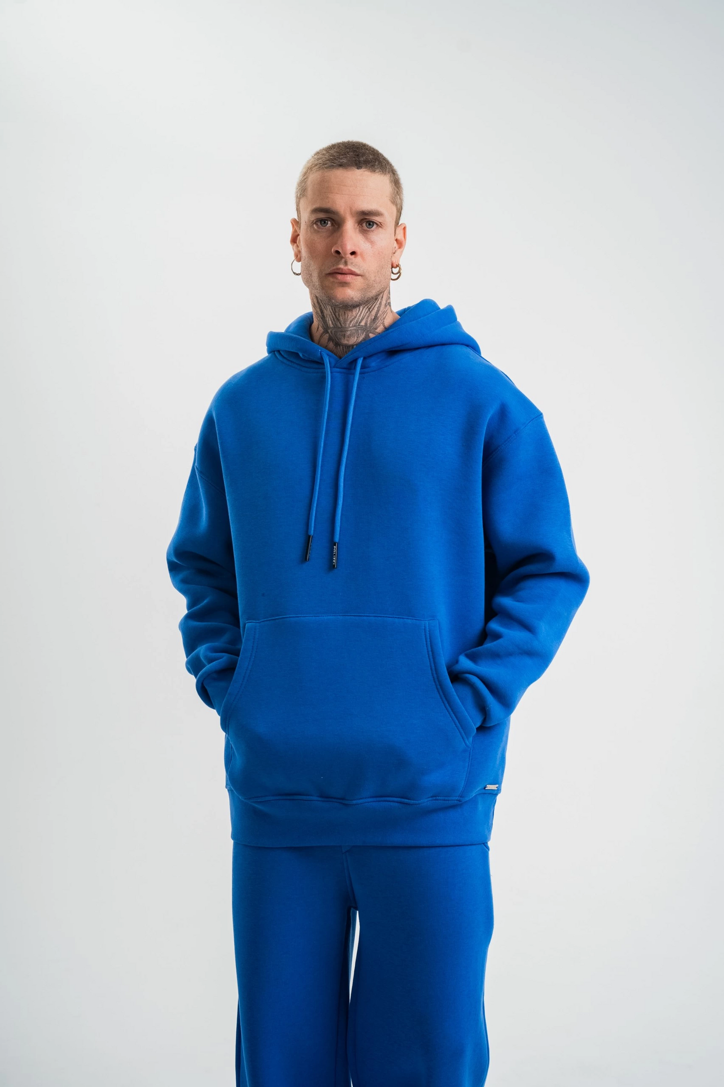 Double Oversize Kapşonlu Basic SweatShirt - Mavi -