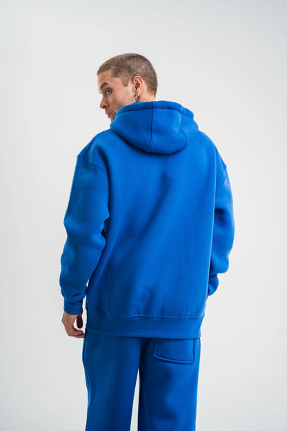 Double Oversize Kapşonlu Basic SweatShirt - Mavi -