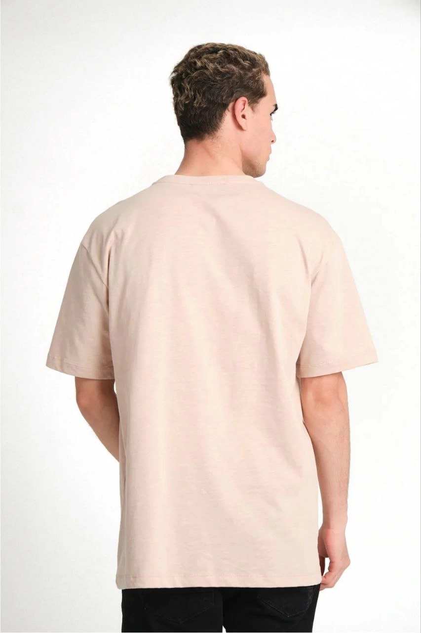 Düz Biskilet Yaka Oversize T-shirt - Bej -