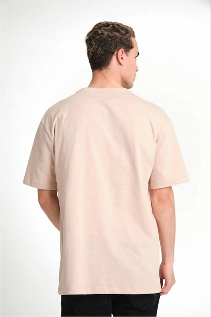 Düz Biskilet Yaka Oversize T-shirt - Bej -