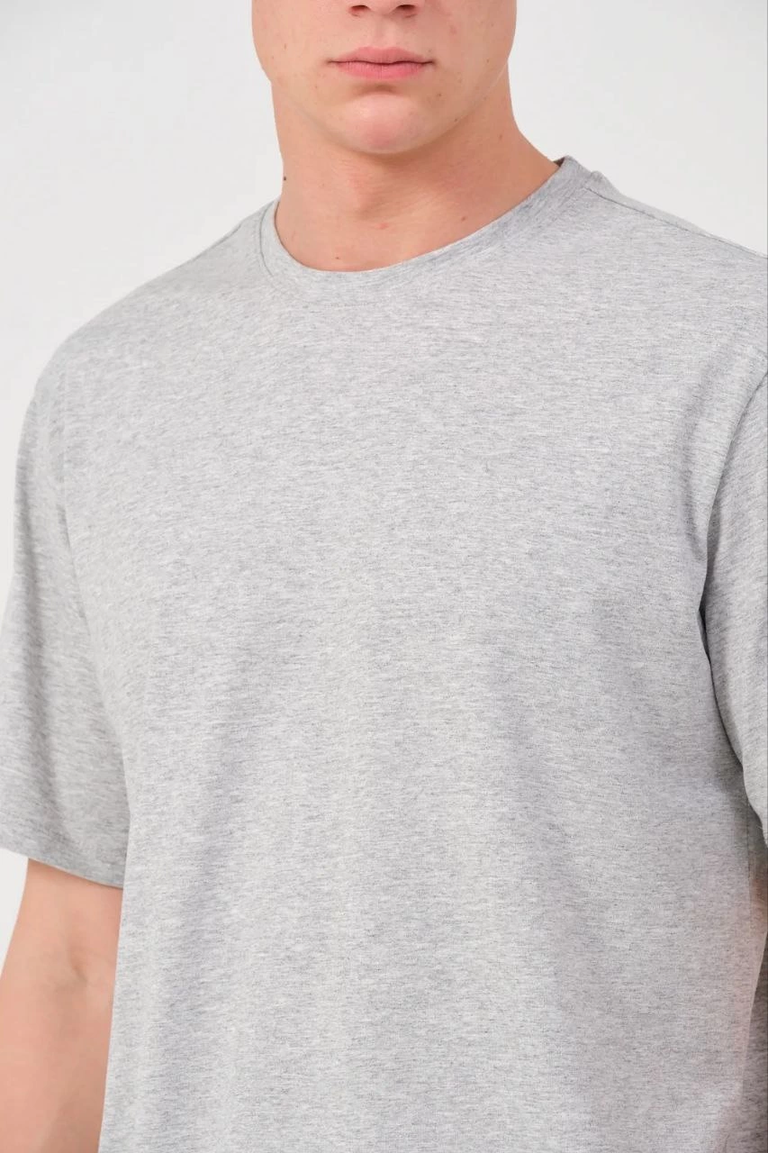 Düz Biskilet Yaka Oversize T-shirt - Gri -