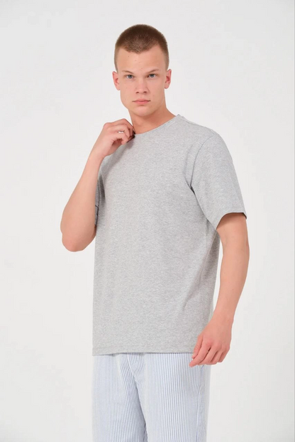 Düz Biskilet Yaka Oversize T-shirt - Gri -