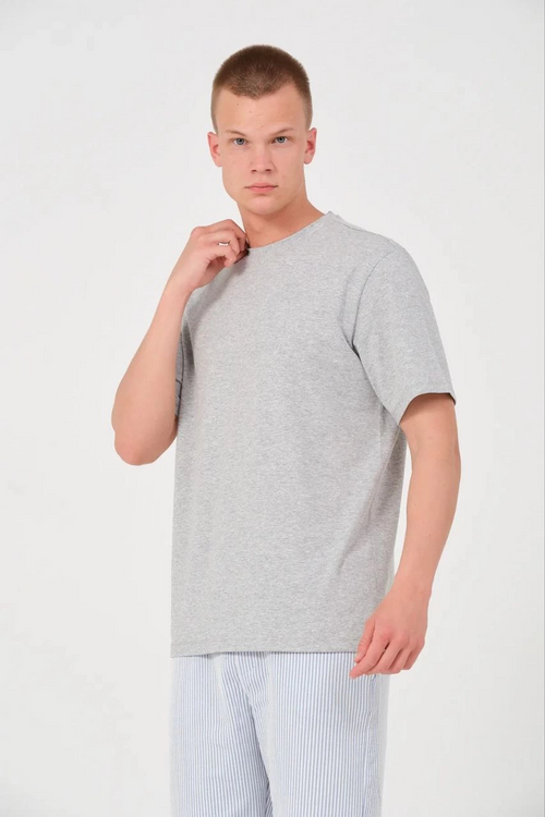 Düz Biskilet Yaka Oversize T-shirt - Gri -