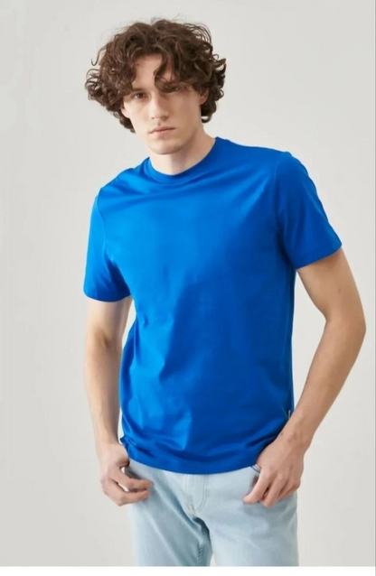 Düz Biskilet Yaka Oversize T-shirt - Mavi -