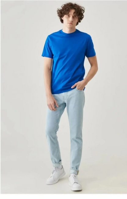 Düz Biskilet Yaka Oversize T-shirt - Mavi -