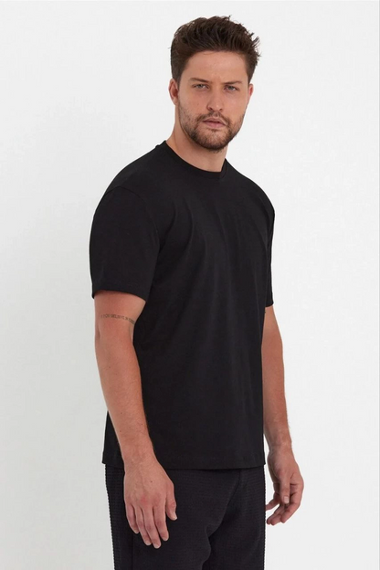 Düz Biskilet Yaka Oversize T-shirt - Siyah -