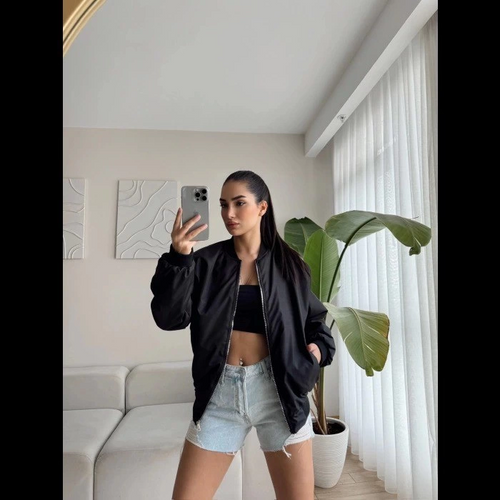 Siyah Bomber Mont - Siyah -