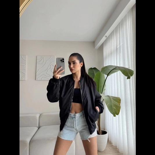 Siyah Bomber Mont - Siyah -