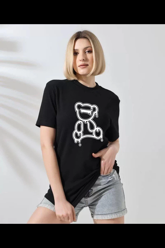 Bisiklet Yaka Baskılı T-Shirt - Siyah -