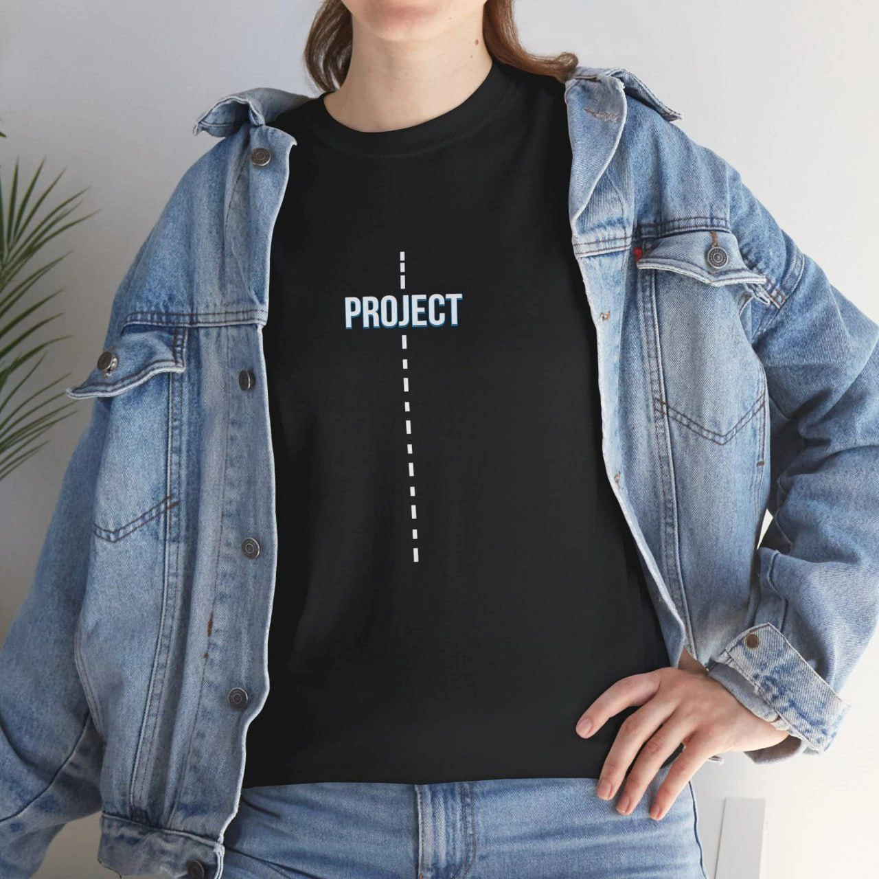 Bisiklet Yaka Baskılı T-Shirt - Siyah -