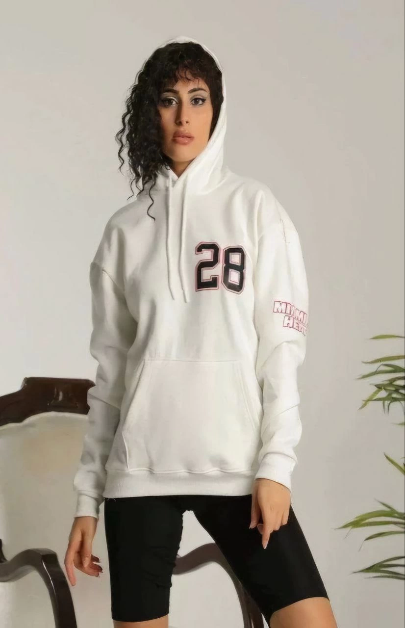 Kapşonlu Baskılı Sweetshirt - Beyaz