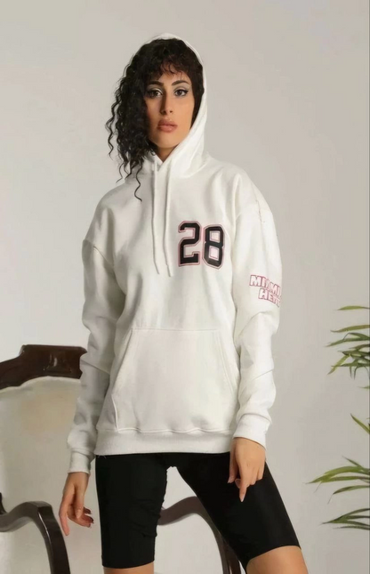Kapşonlu Baskılı Sweetshirt - Beyaz