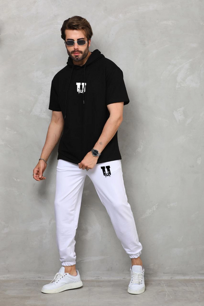 Kapşonlu Oversize T-Shirt Takım - Siyah