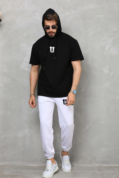 Kapşonlu Oversize T-Shirt Takım - Siyah