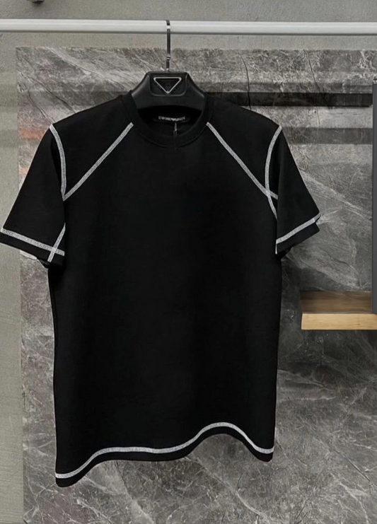 Karoyaka Dikişli Oversize T-Shirt - Siyah -