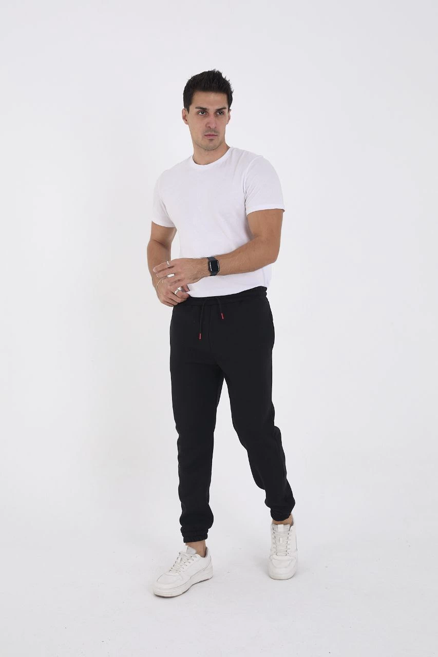 Kışlık Üç İplik Lastikli Eşofman Pantolon - Siyah