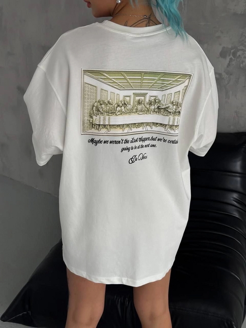 Baskılı Oversize T-Shirt - Beyaz -