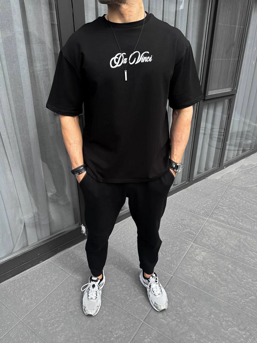 Baskılı Oversize T-Shirt - Siyah -