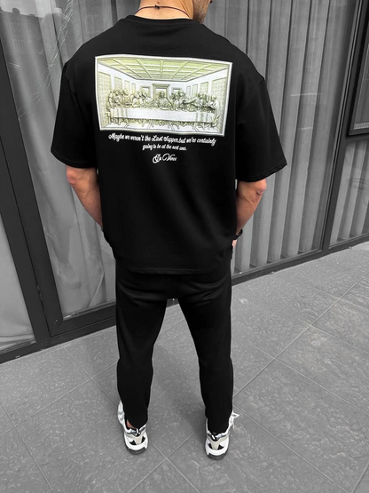 Baskılı Oversize T-Shirt - Siyah -