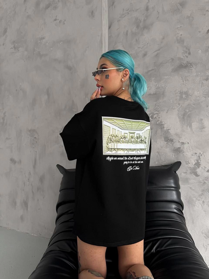Baskılı Oversize T-Shirt - Siyah -