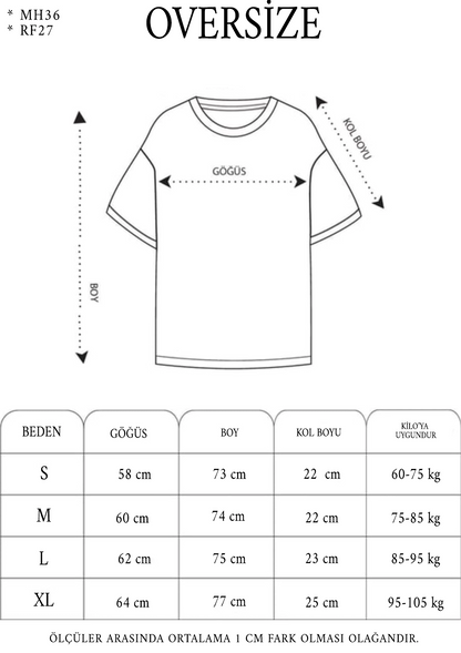 Oversize Baskılı Bisiklet Yaka T-Shirt - Siyah -
