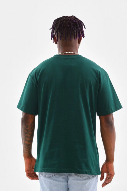 Oversize Düz Bisiklet Yaka T-Shirt - Koyu Yeşili