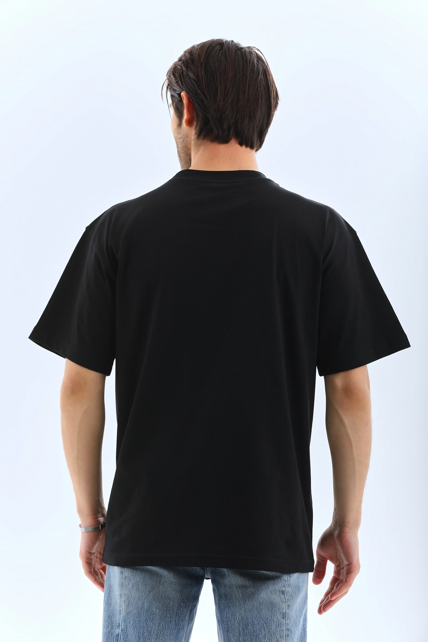 Oversize Düz Bisiklet Yaka T-Shirt - Siyah