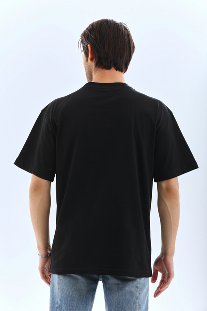Oversize Düz Bisiklet Yaka T-Shirt - Siyah