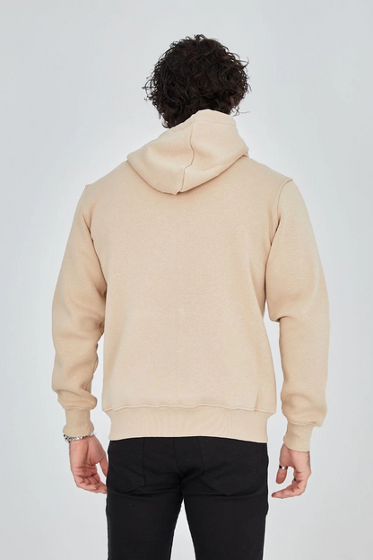 Tam Fermuarlı Kapşonlu  SweatShirt - Bej -