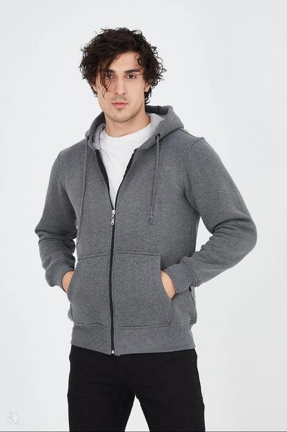 Tam Fermuarlı Kapşonlu  SweatShirt - Füme -