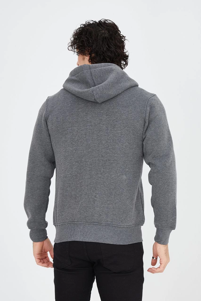Tam Fermuarlı Kapşonlu  SweatShirt - Füme -